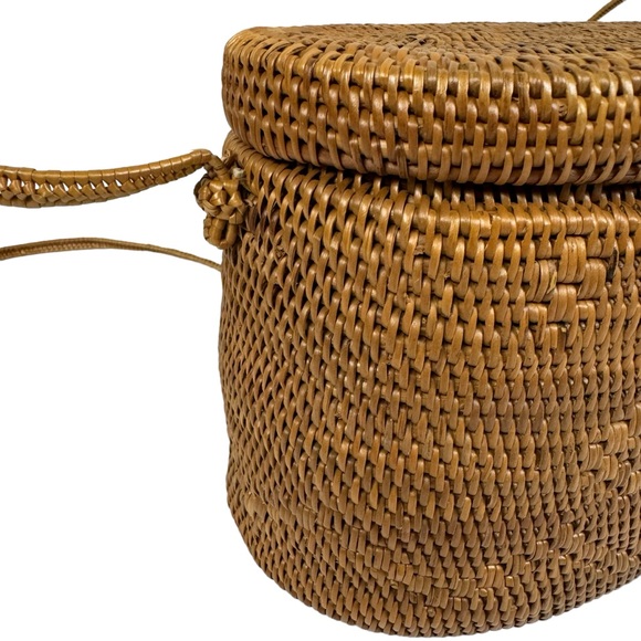 Handwoven Rattan Bag Purse Shoulder Crossbody Brown - Picture 12 of 16